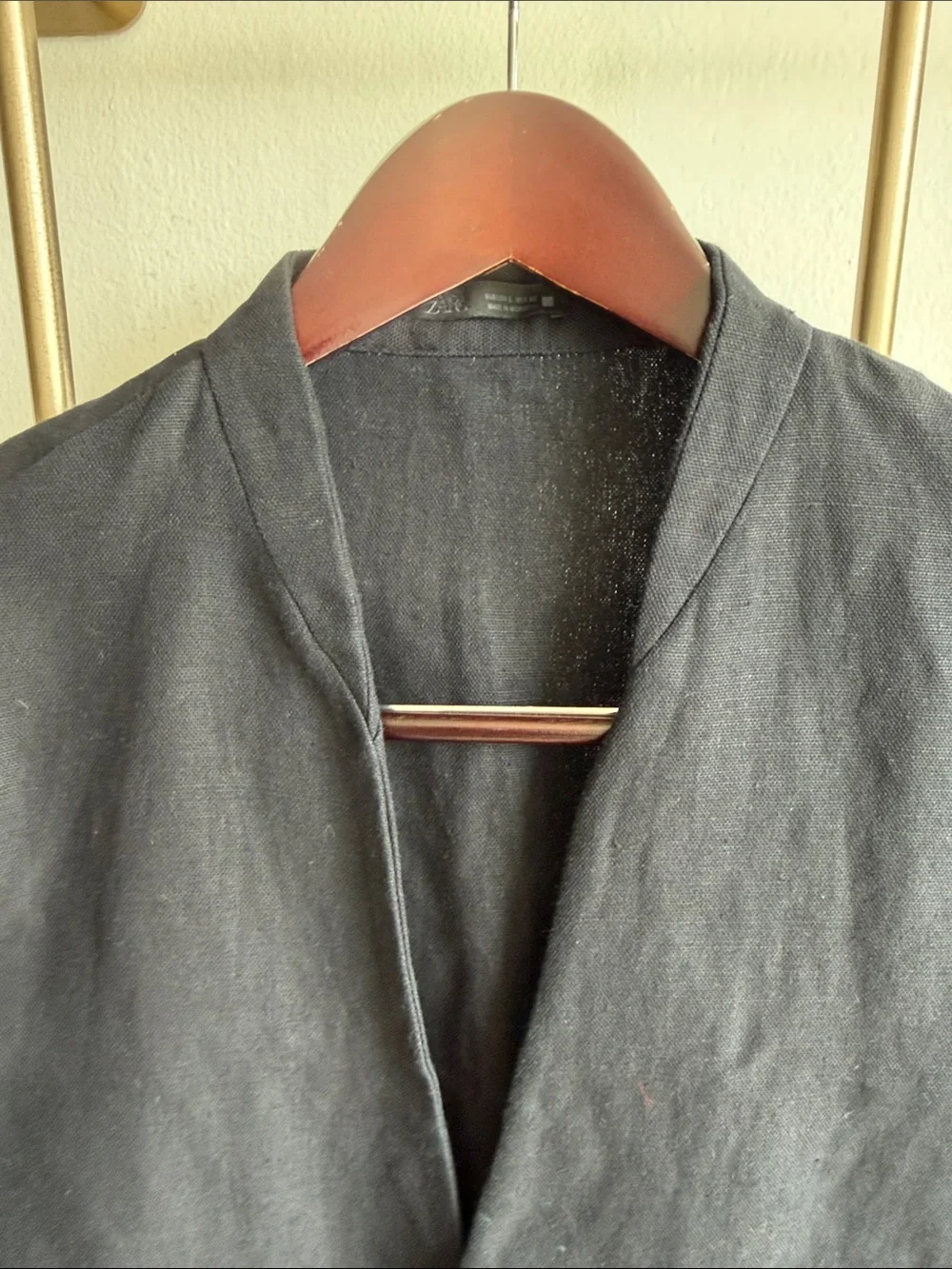 ๐SALE๐ ZARA ๐ SINGLE BUTTON LINEN BLAZER ๐ BLACK ๐ LRG / 42R - Picture 3 of 11